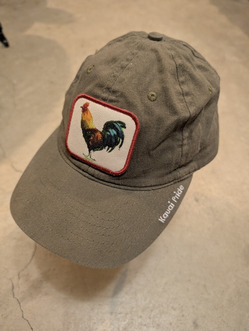 Crazy Shirts Olive Green Baseball Cap with Rooster Patch